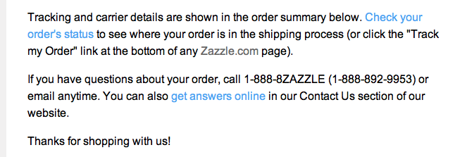 Zazzle order shipping